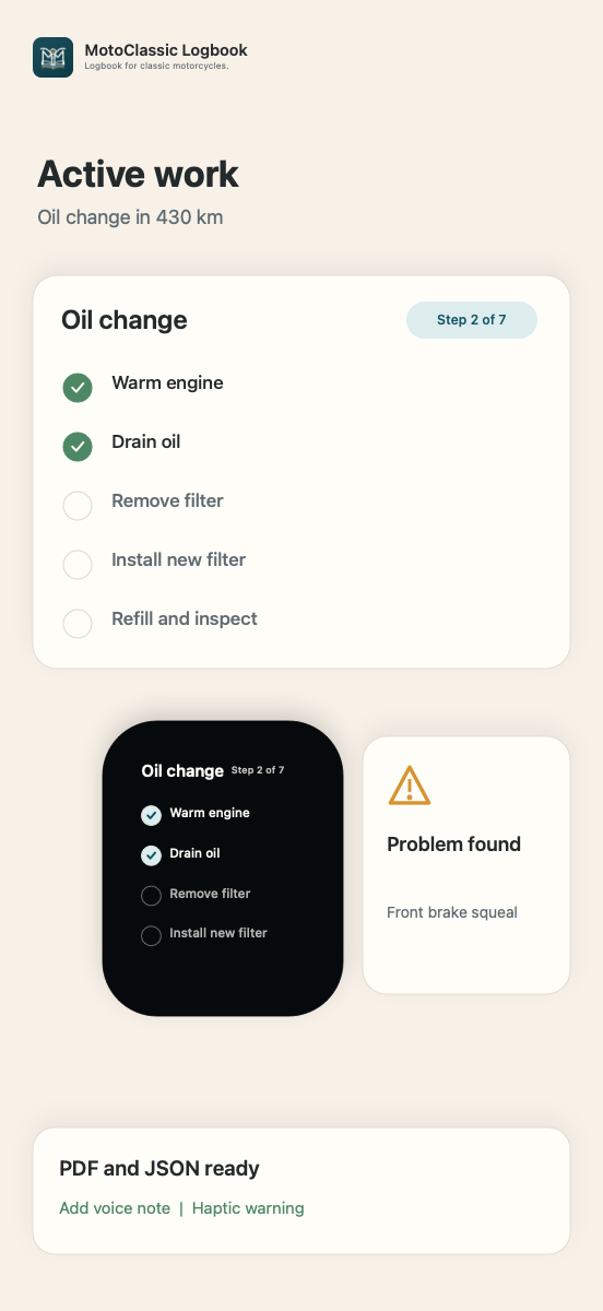 Checkliste in MotoClassic Logbook und Übergabe an die Apple Watch